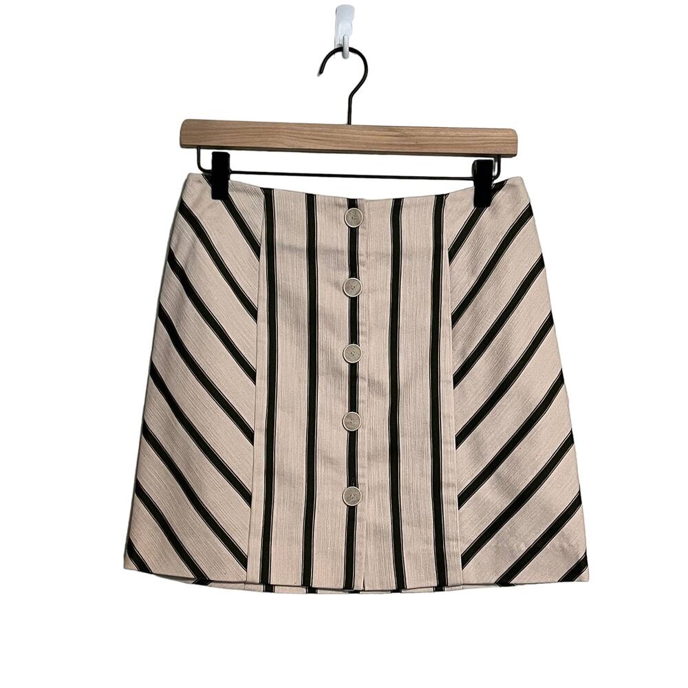 Intermix A-Line Stripe Skirt Sz 4 Cream Olive Green